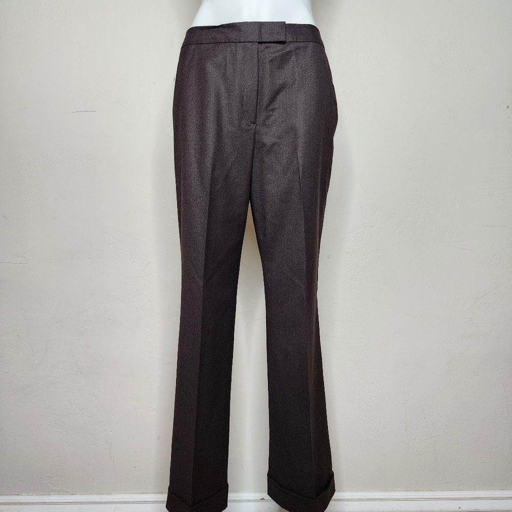 Brooks Brothers Brown Wool Wide Leg Cuffed Trousers Size 10